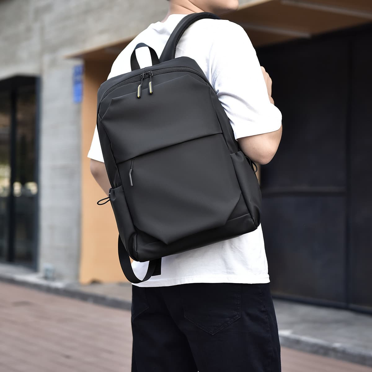 Junior high school student schoolbag men's simple solid color backpack water-repellent backpack large capacity computer bag can be printed with logo 2
