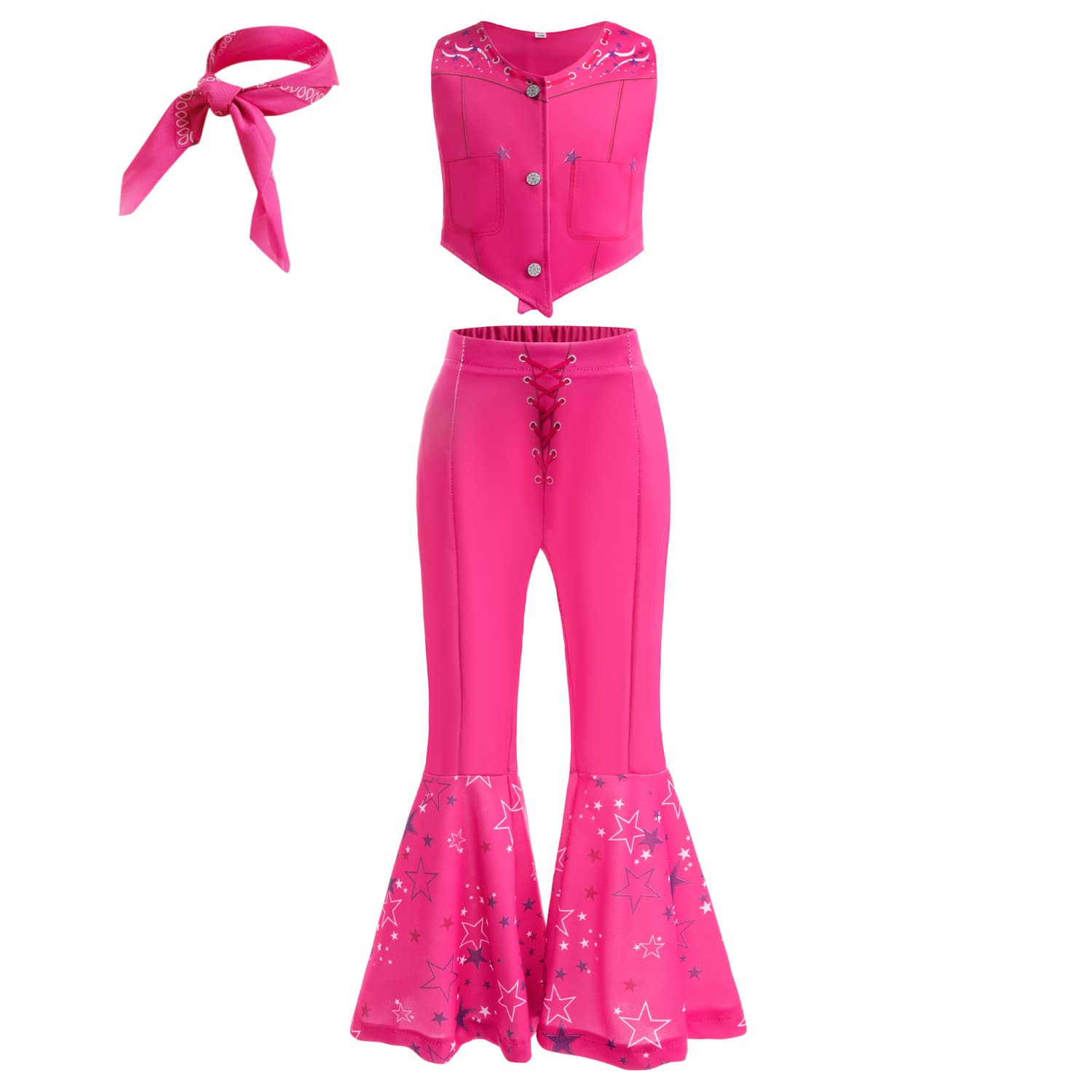 European and American cosplay movie Barbie three-piece set with silk scarf children's sleeveless party dress printed performance clothing 2
