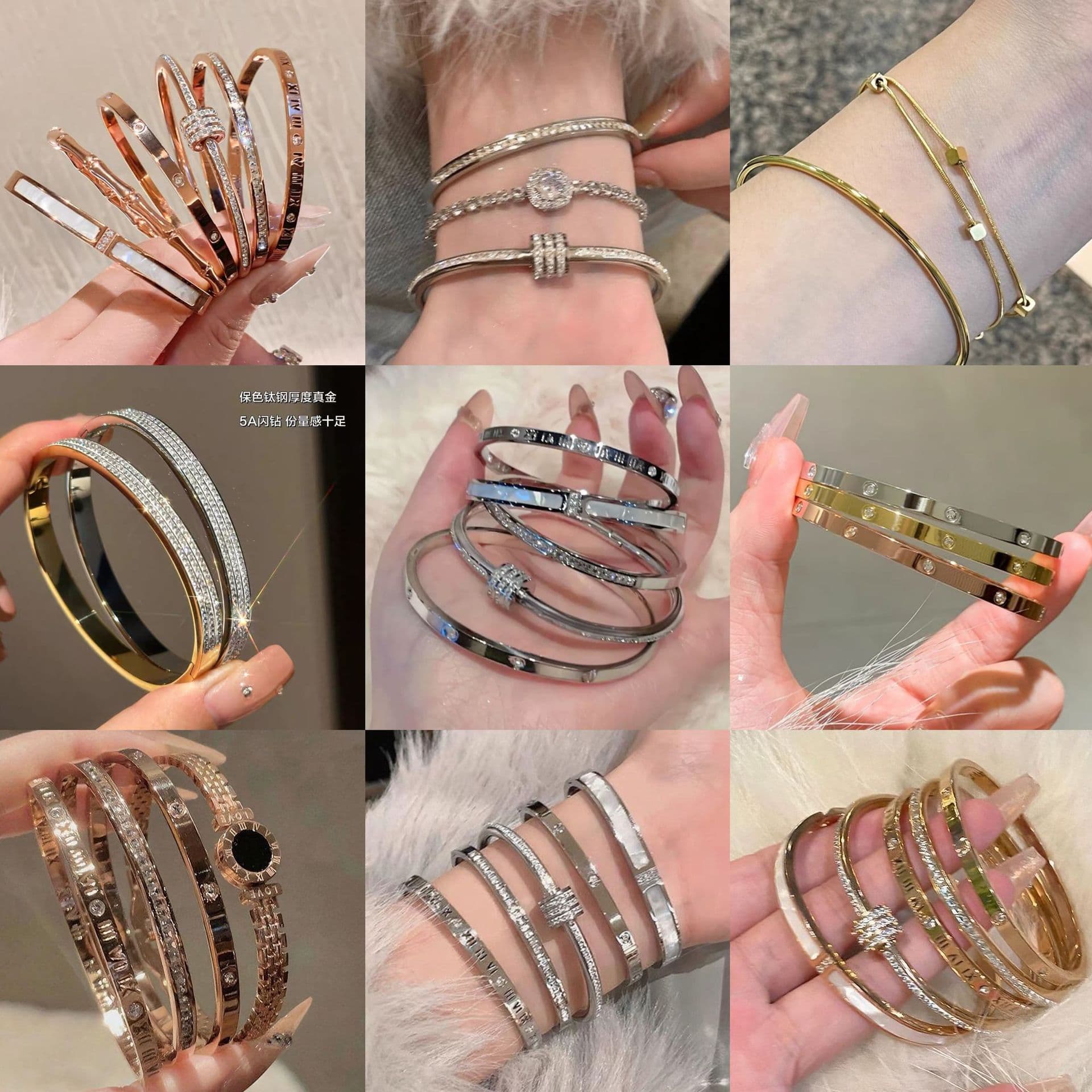 Light luxury and high-end micro-studded diamond bracelet for women, fashionable and simple titanium steel non-fading bracelet, versatile jewelry for couples 1