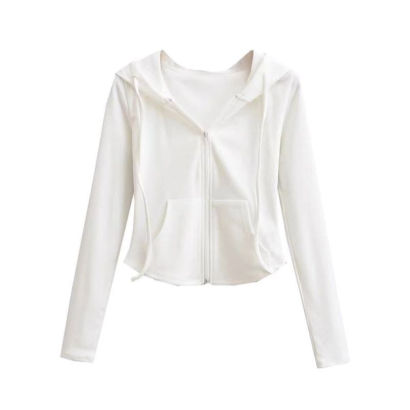 DeRong Hot Girl Style Hooded Cardigan Sweater Jacket Women's Spring and Autumn Slim Waist Slim Long Sleeve Short Top Trendy 8