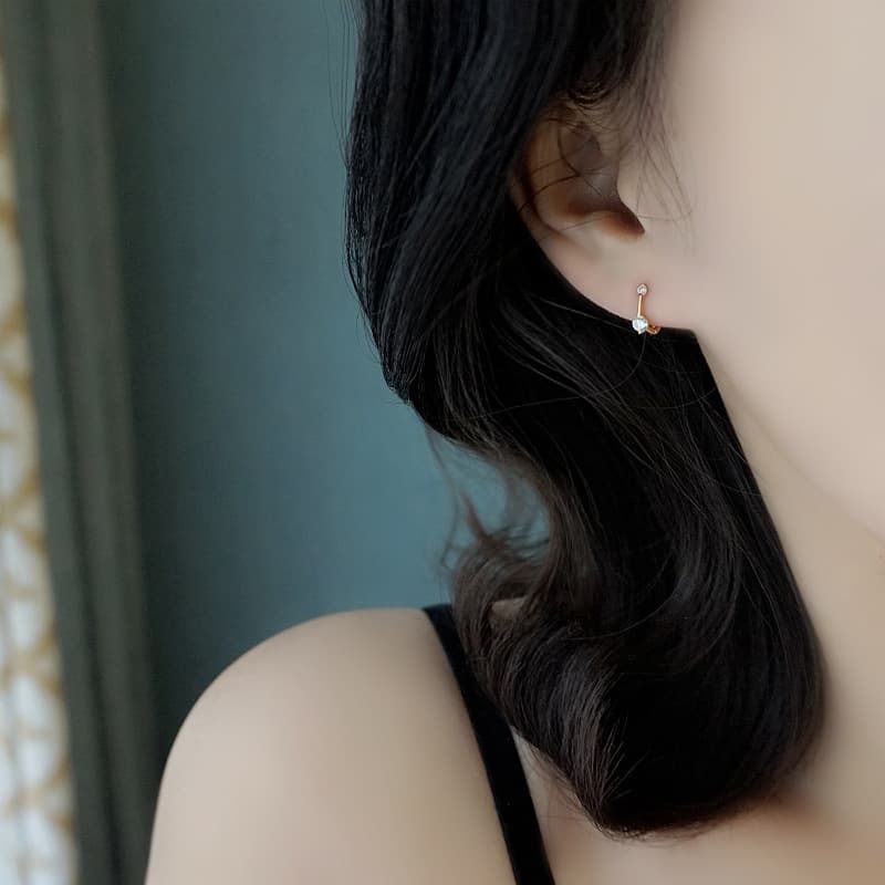 Niche design, high-end rhinestone earrings, silver earrings, temperament and personality, small earrings, women's earrings, ear bone rings 3