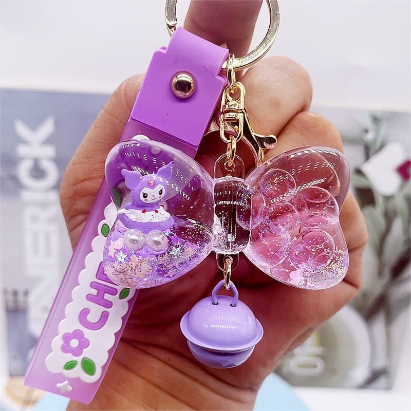 New oil-filled floating cartoon bell, quicksand bow keychain, personalized trendy bag pendant, car pendant 7