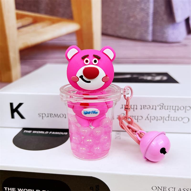 New oil-filled floating cartoon bell, quicksand bow keychain, personalized trendy bag pendant, car pendant 8