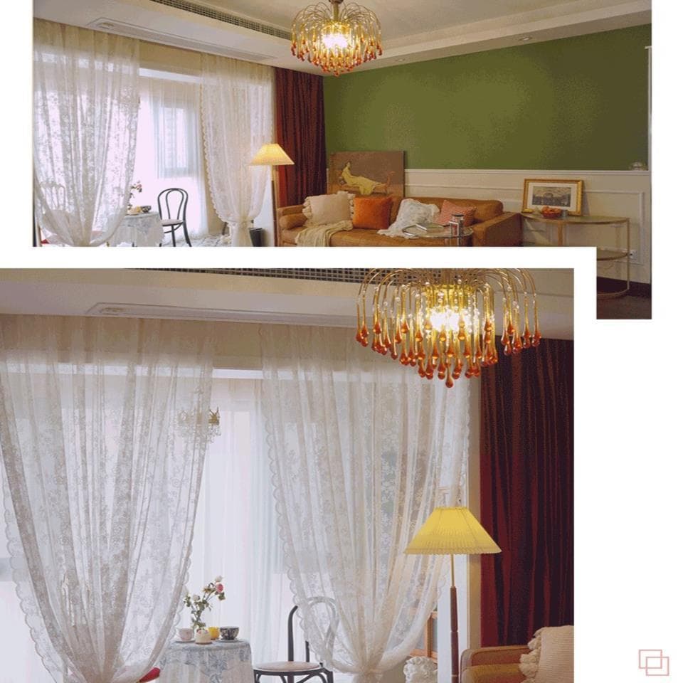French pastoral lace gauze girly princess style kitchen partition window curtain gauze curtain white punch-free Velcro curtain 4