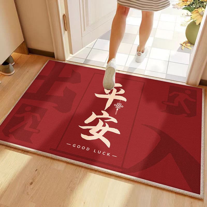 Red festive crystal velvet floor mat, new Chinese style easy-care entrance mat, household wear-resistant entrance entrance mat 10
