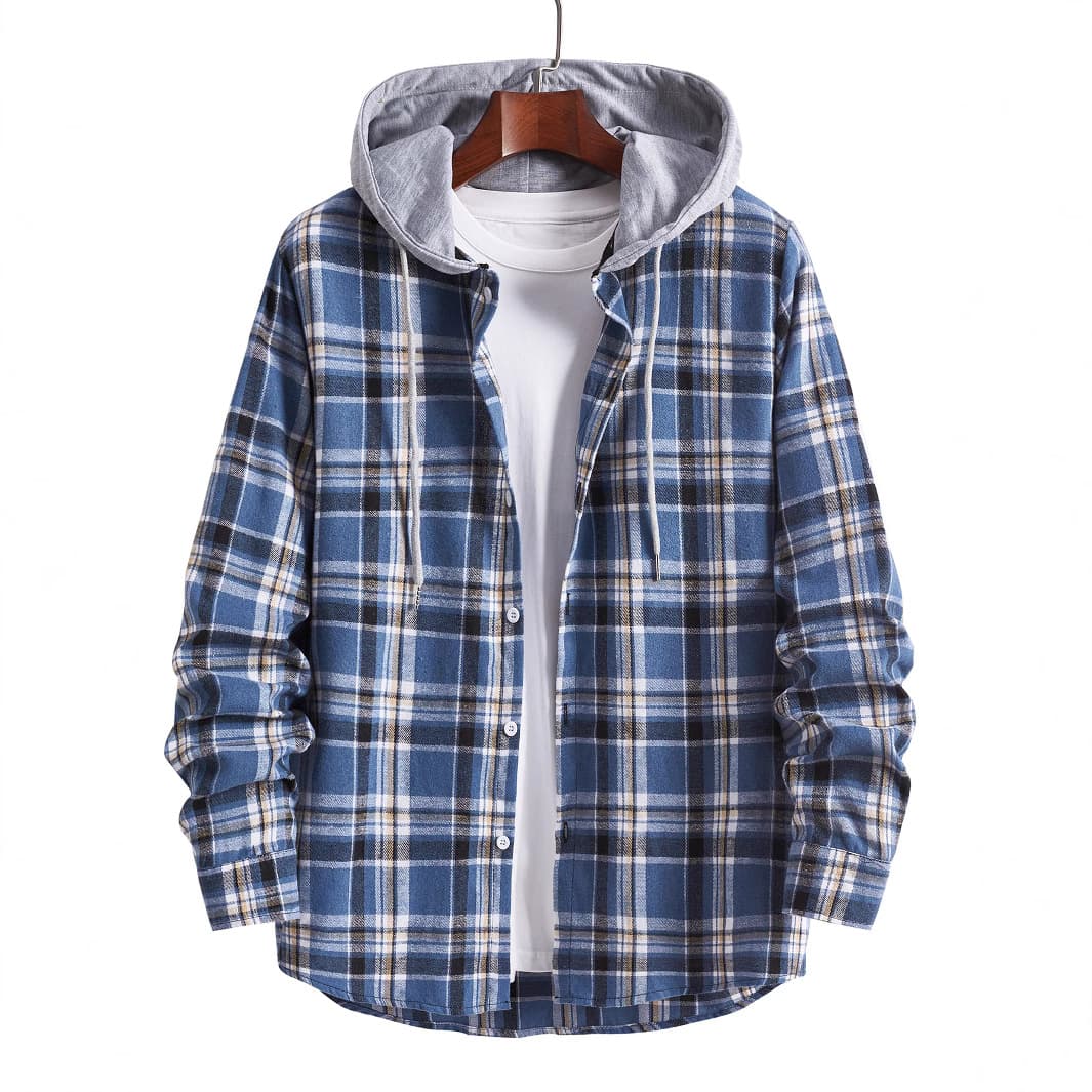 2023 cross-border men's clothing men's new coat trend clothes casual plaid shirt loose men's jacket coat 1