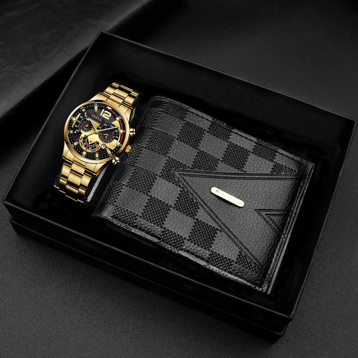 Cross-border souvenir business gift set leather belt wallet perfume key chain pen men's quartz watch watch case 10
