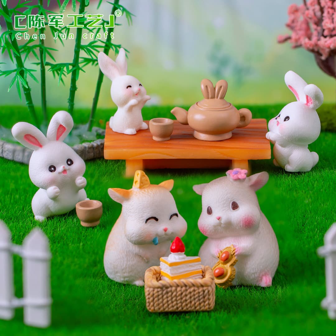 Micro-landscape creative little rabbit cooking tea party around the stove gardening landscaping DIY decoration accessories desktop small ornaments 4