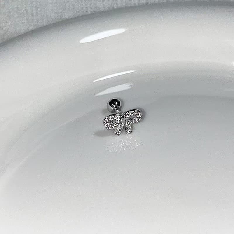Super sweet soft girl ear bone nail set bow pearl titanium steel screw screw cochlear nail sweet cool ear nail hot girl earrings 5