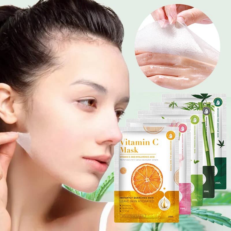 Cross-border plant mask green tea vitamin C hydrating and moisturizing bamboo charcoal cleansing foreign trade patch fruit mask spot wholesale 5