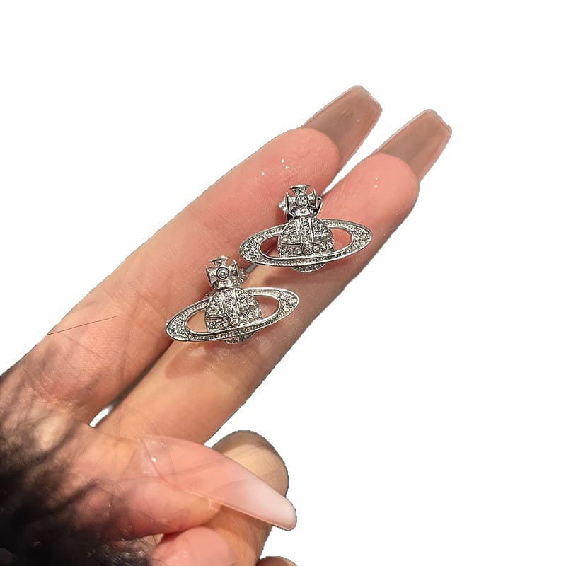 Classic Western Queen Mother Saturn Pin Planet Earrings for Women Vivian, niche high-end forest style small fragrance earrings 6