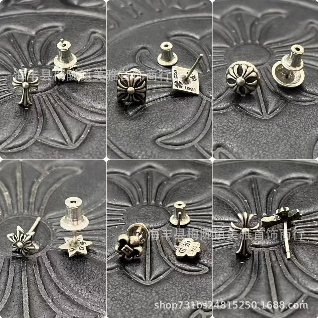 Trendy brand Crow Square Cross Earrings Cross Flower Ear Bone Skull Man S925 Silver Needle Factory Wholesale 4