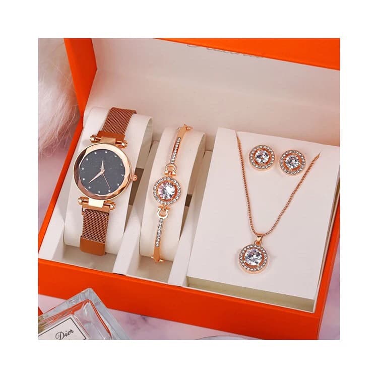 Factory direct sales foreign trade popular luxury set box versatile large rhinestone women's five-piece gift box quartz watch 3