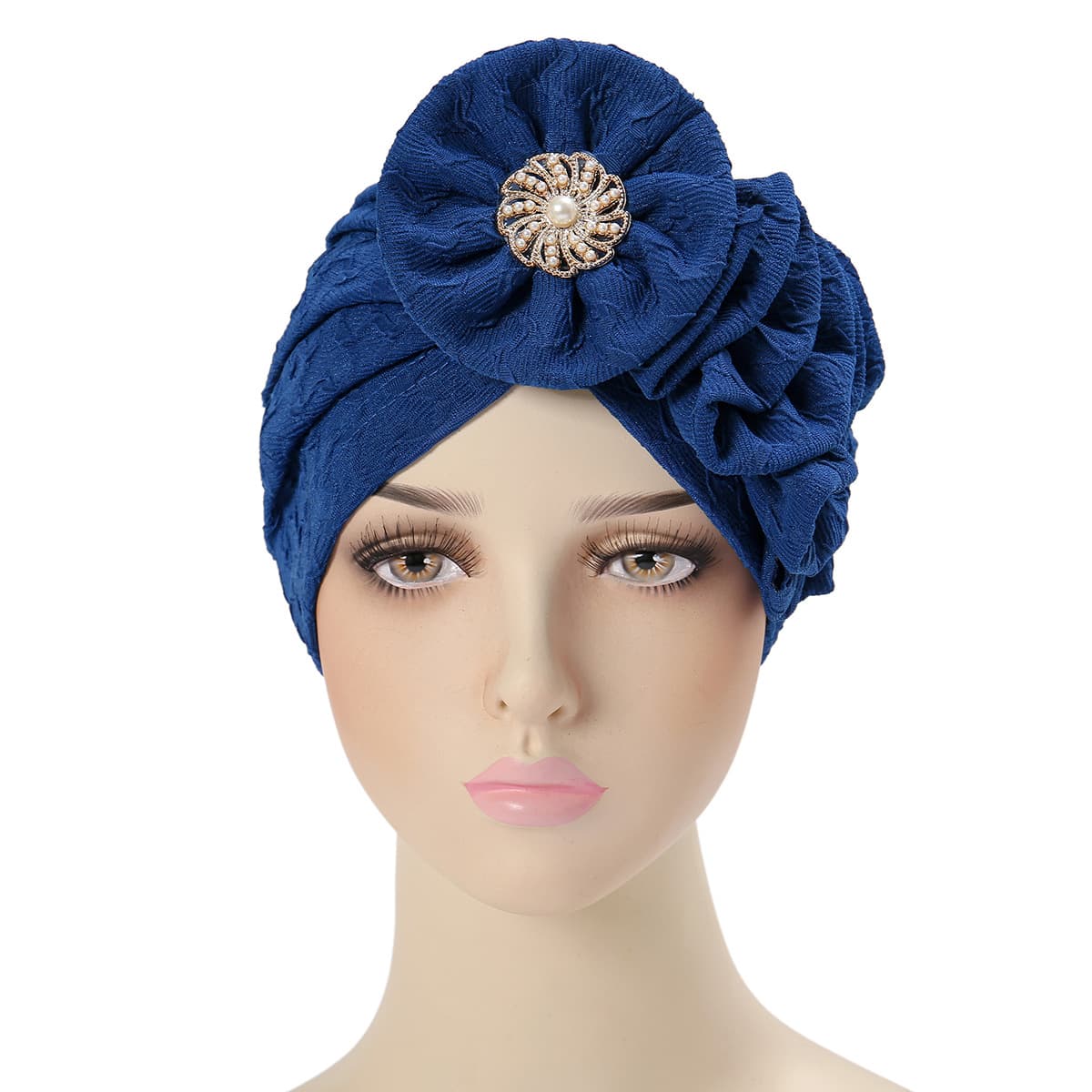 European and American new fashionable four-season multi-color flower alloy accessories wrinkled long strip single-sided appliqué turban hat 2