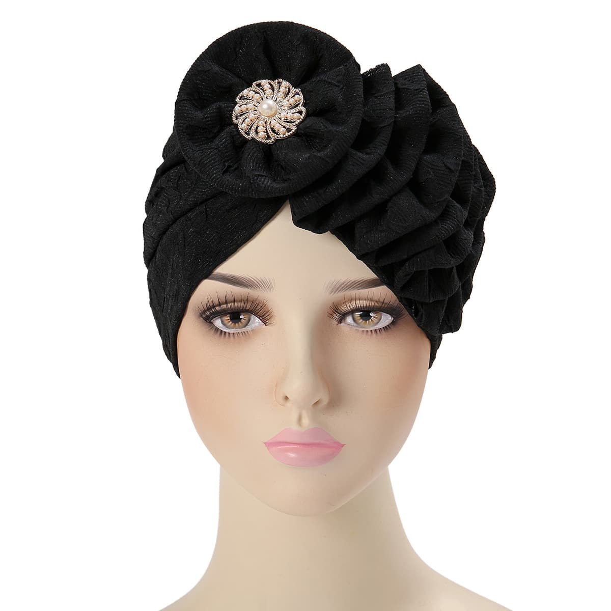 European and American new fashionable four-season multi-color flower alloy accessories wrinkled long strip single-sided appliqué turban hat 4