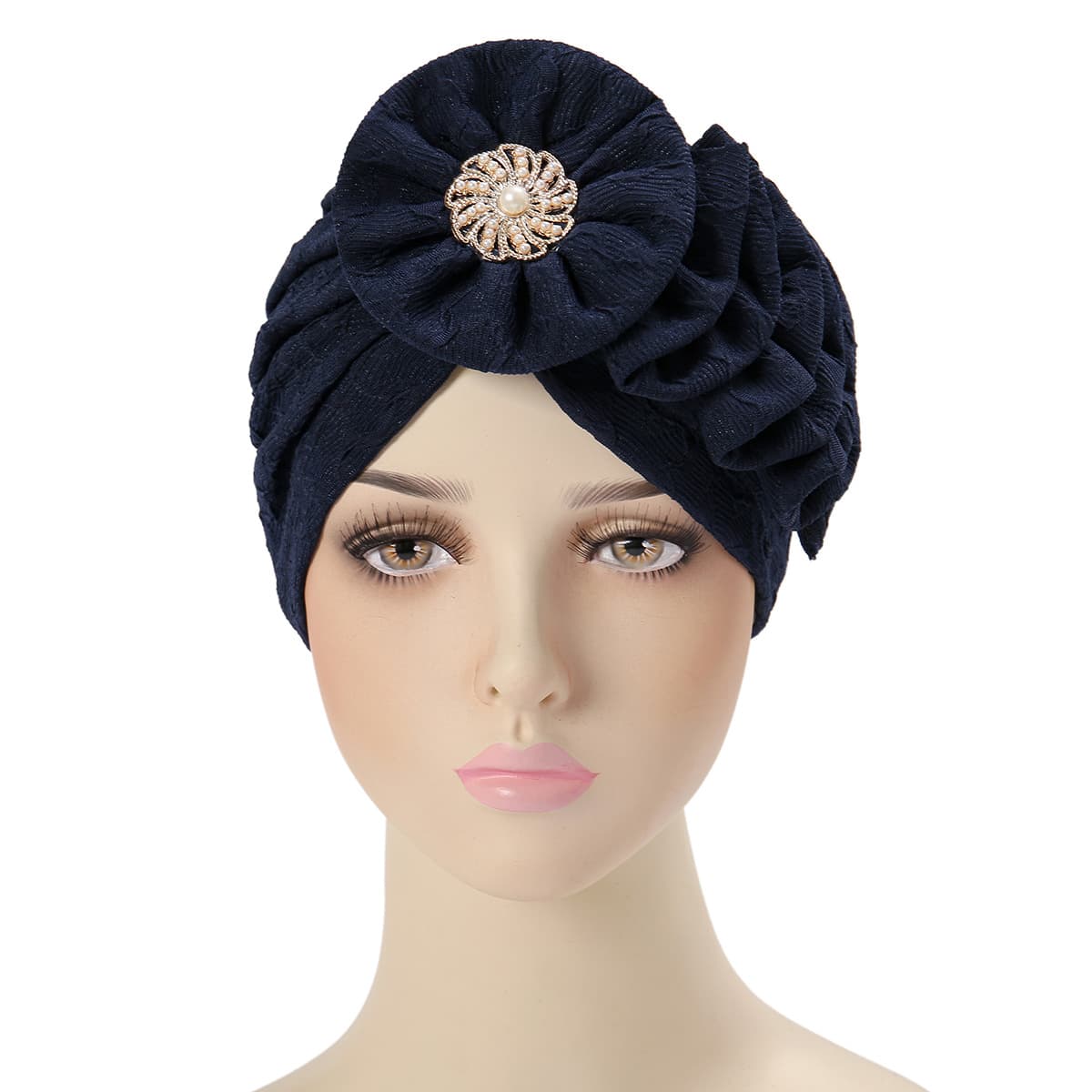 European and American new fashionable four-season multi-color flower alloy accessories wrinkled long strip single-sided appliqué turban hat 7