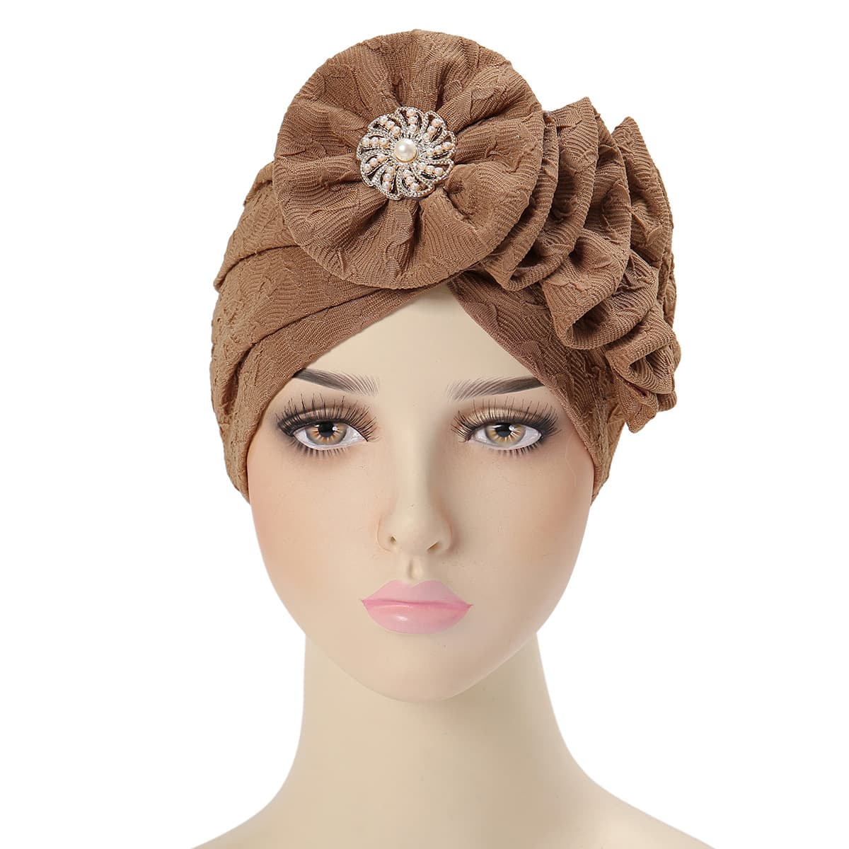 European and American new fashionable four-season multi-color flower alloy accessories wrinkled long strip single-sided appliqué turban hat 8