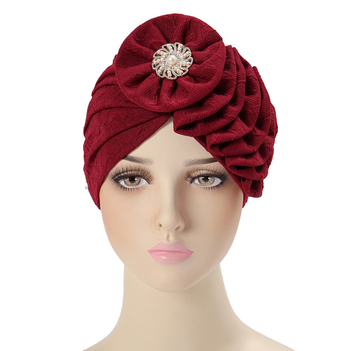 European and American new fashionable four-season multi-color flower alloy accessories wrinkled long strip single-sided appliqué turban hat 9