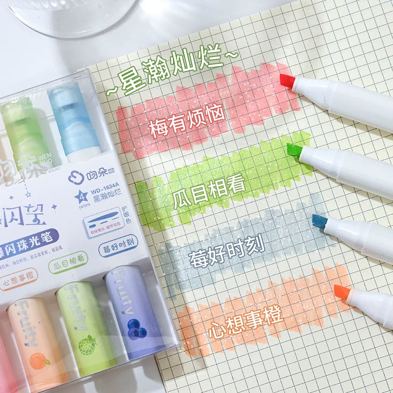 High-value glitter pearl pen for students, cute eye protection boxed highlighter, creative highlight marker, marker pen 8
