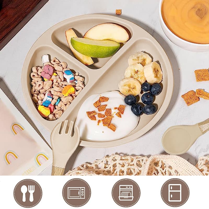 Cross-border food grade silicone children's feeding tableware set bib spoon fork meal bowl infant food supplement mother and baby supplies 4