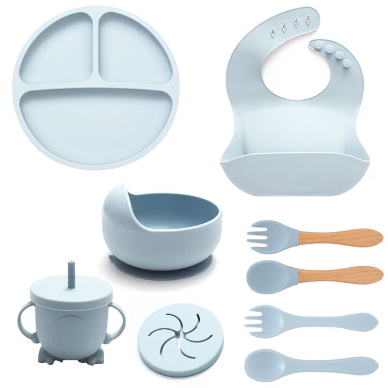 Cross-border food grade silicone children's feeding tableware set bib spoon fork meal bowl infant food supplement mother and baby supplies 5