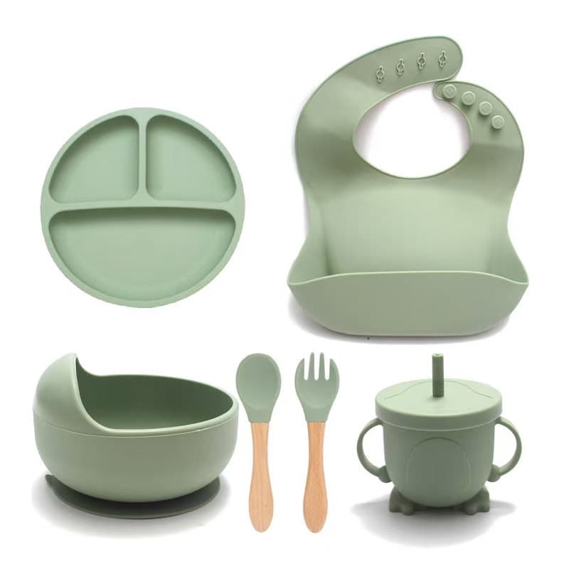Cross-border food grade silicone children's feeding tableware set bib spoon fork meal bowl infant food supplement mother and baby supplies 10