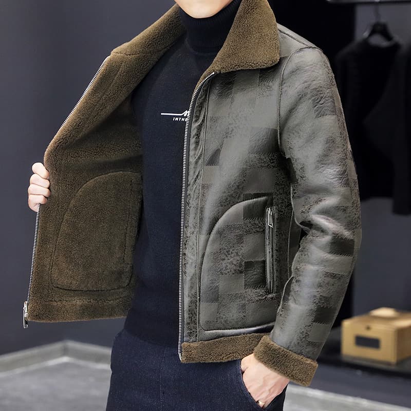 Reversible jacket men's winter lapel grain velvet thermal top fur integrated high-end casual jacket 10