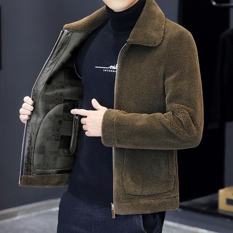 Reversible jacket men's winter lapel grain velvet thermal top fur integrated high-end casual jacket 1