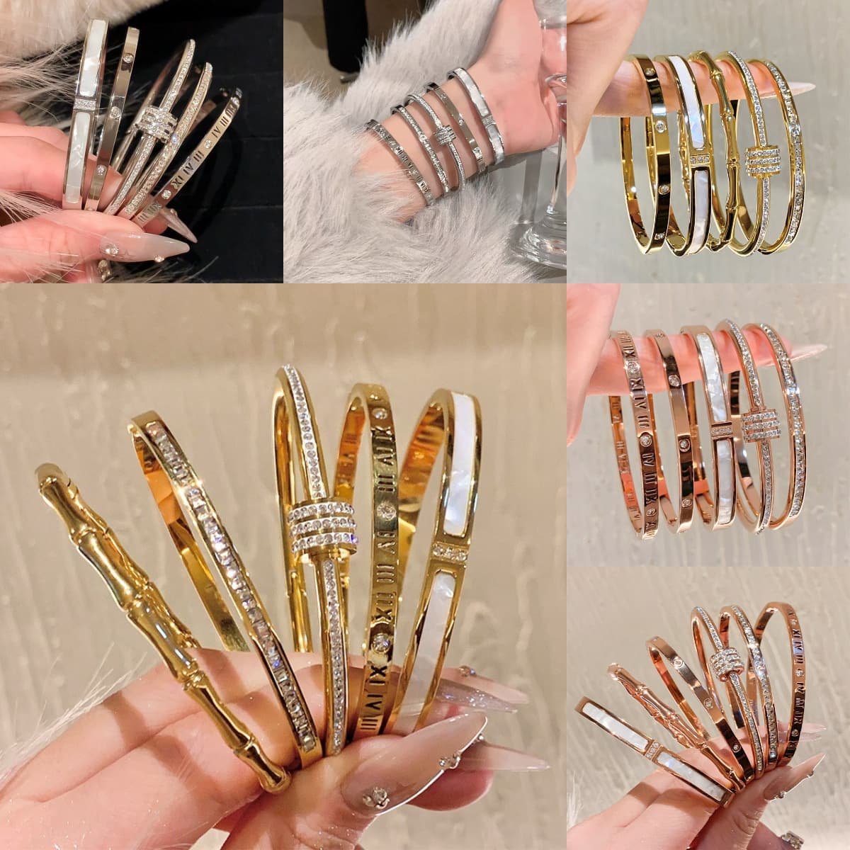 Non-fading titanium steel bracelet for women, high-end fashion diamond-encrusted silver bracelet for bathing, gold stainless steel bracelet jewelry 1
