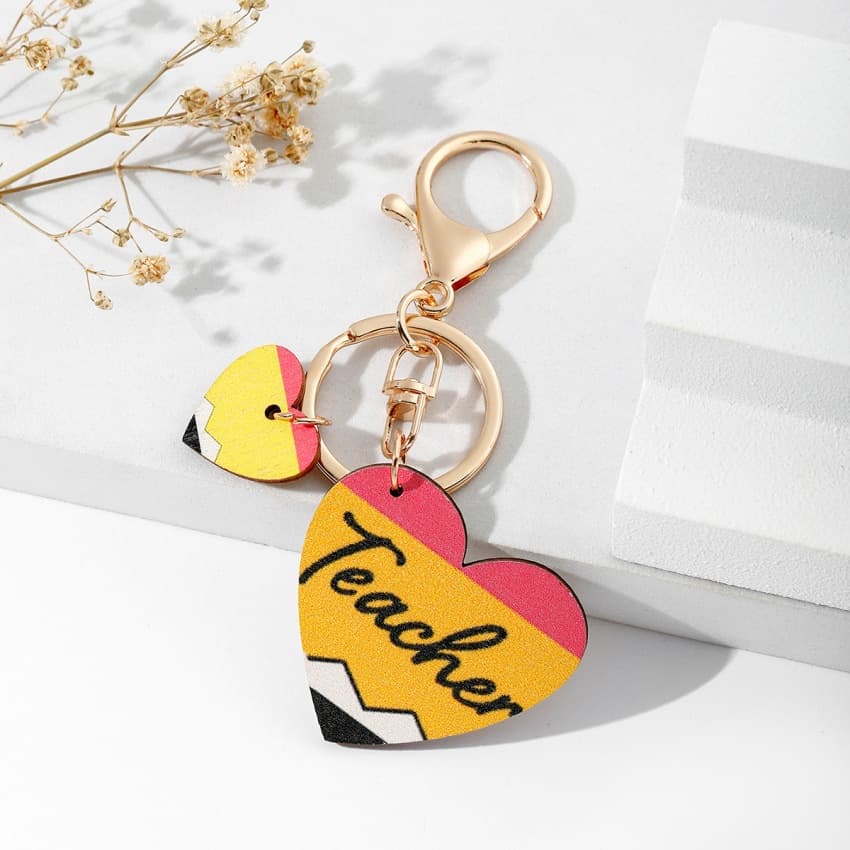 Cross-border best-selling teacher's day TEACHER fashionable rainbow wooden sign tassel keychain creative pendant 3
