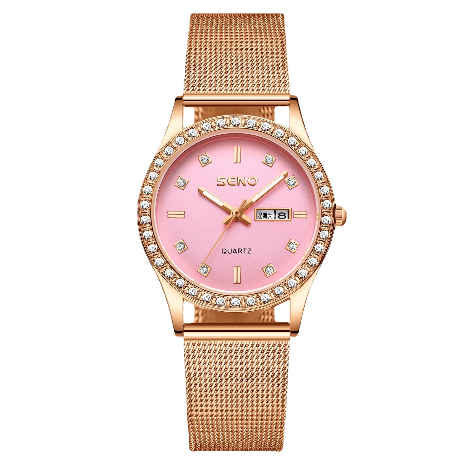 Fashionable fully automatic watch for women, waterproof luminous dual calendar, female student's diamond-encrusted British watch 5