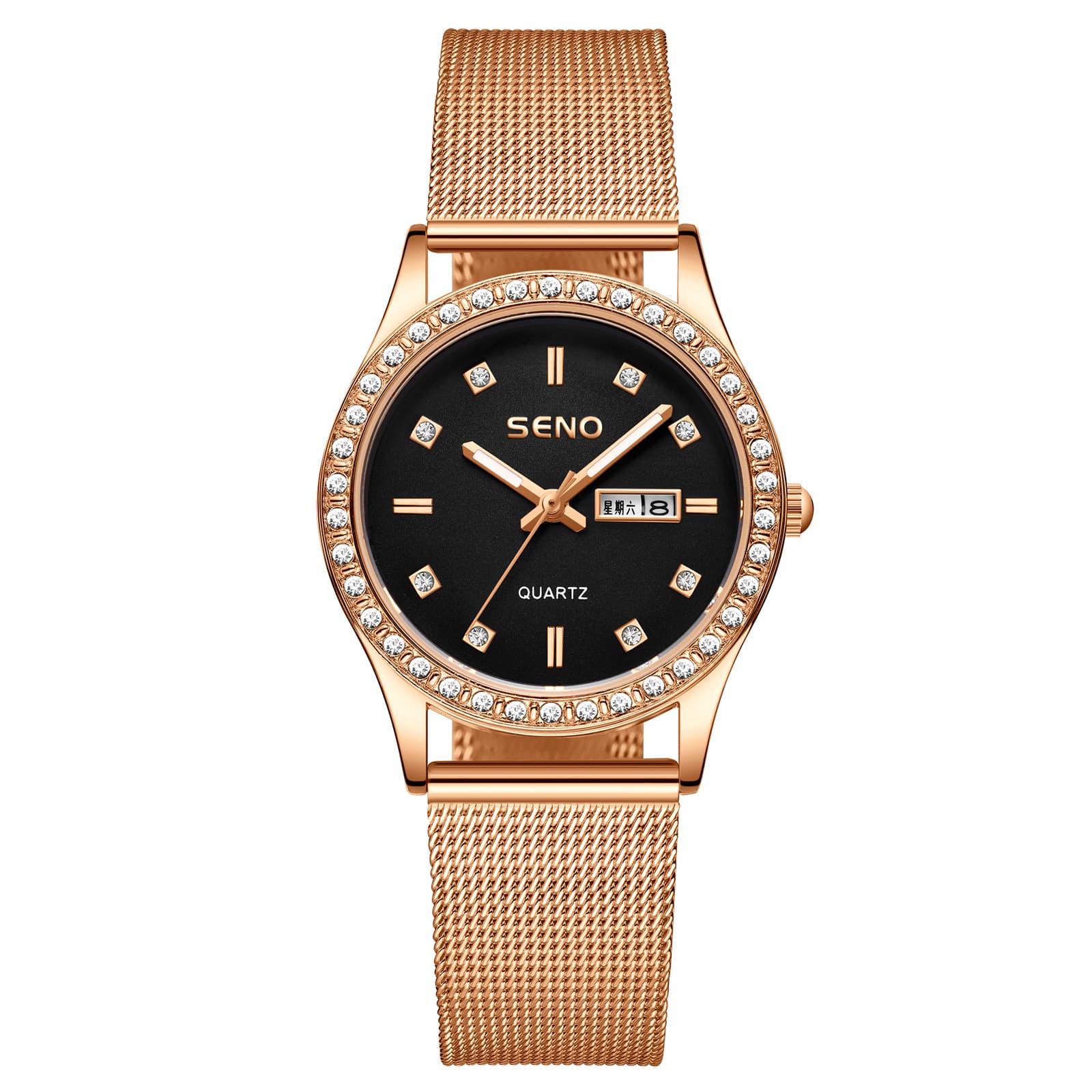 Fashionable fully automatic watch for women, waterproof luminous dual calendar, female student's diamond-encrusted British watch 6