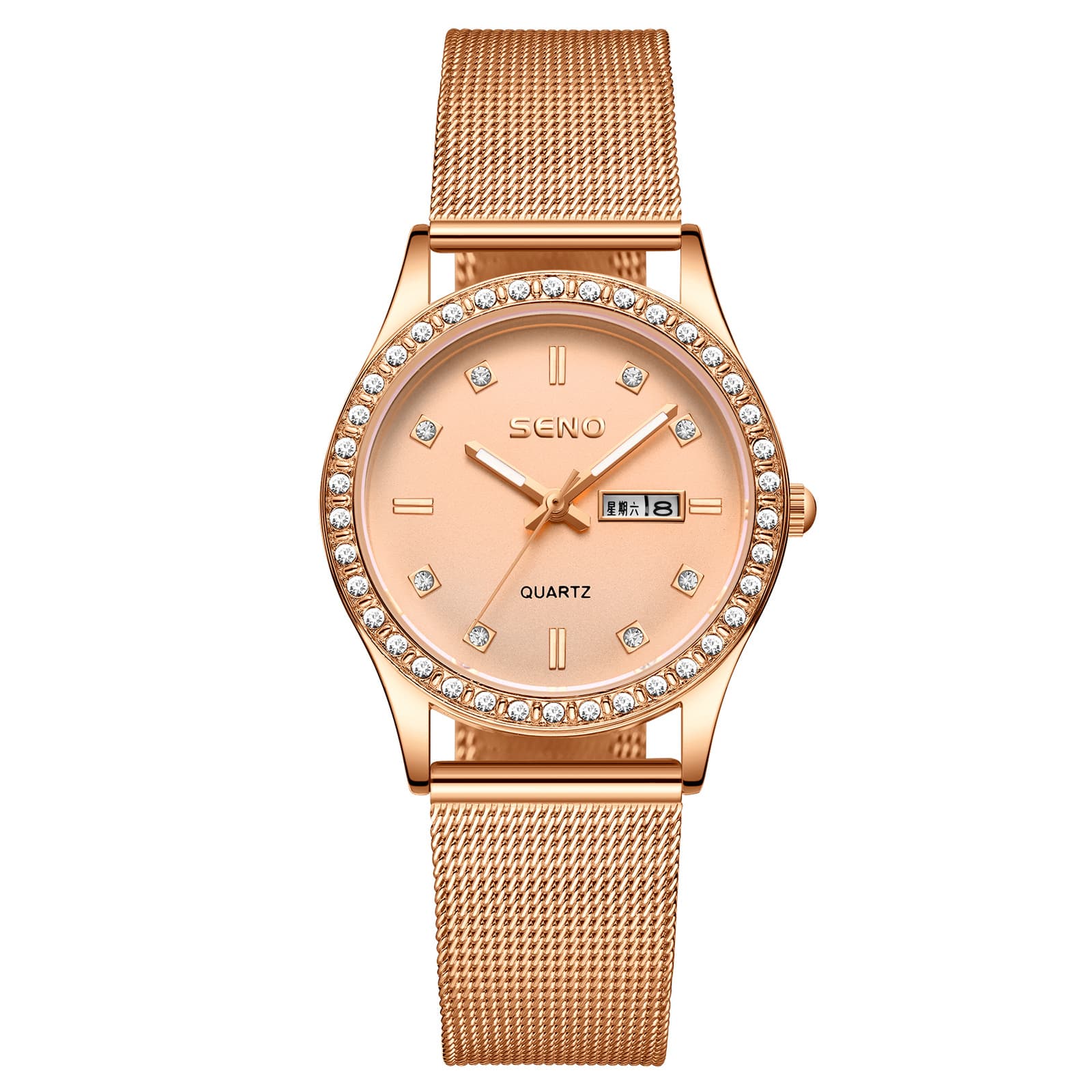 Fashionable fully automatic watch for women, waterproof luminous dual calendar, female student's diamond-encrusted British watch 7