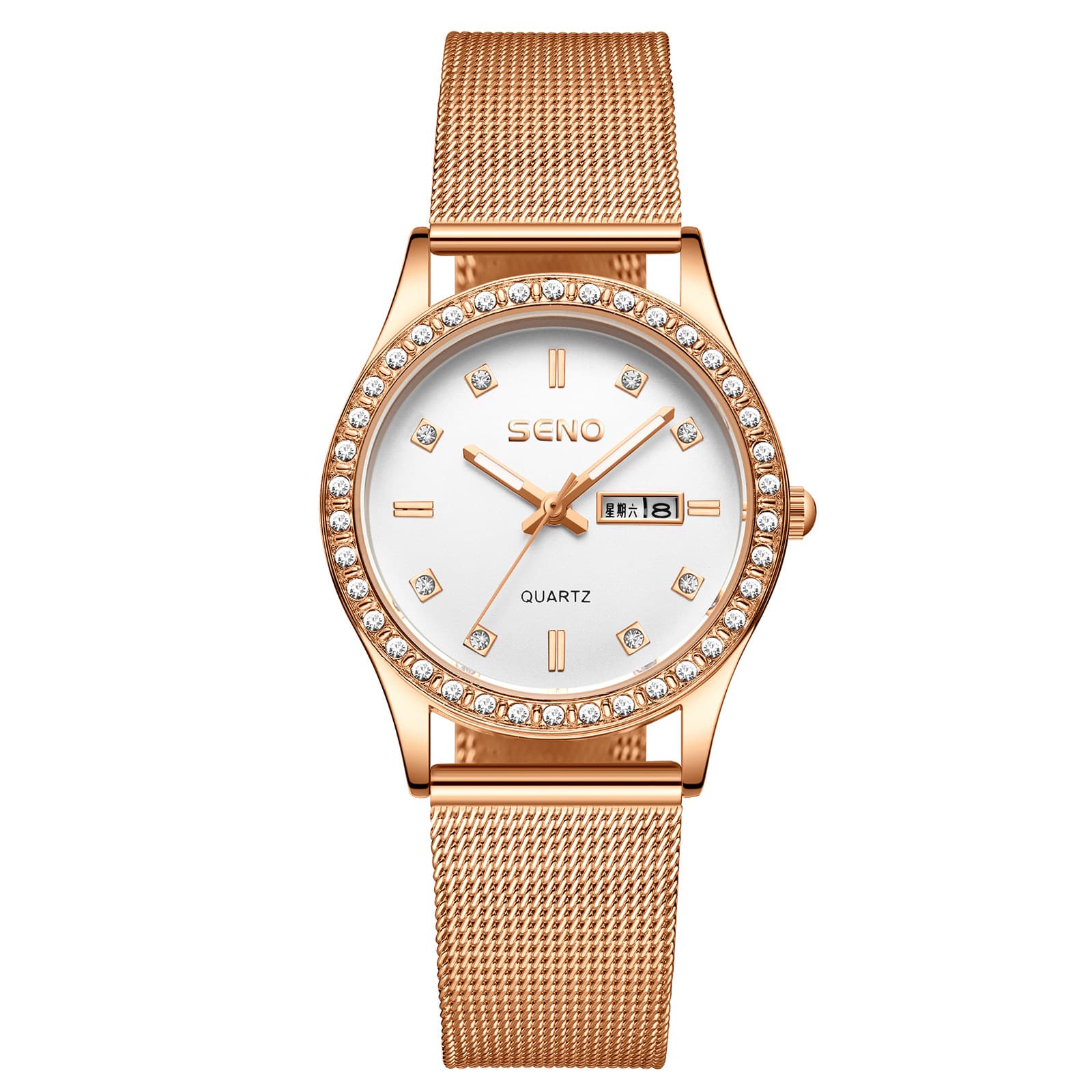 Fashionable fully automatic watch for women, waterproof luminous dual calendar, female student's diamond-encrusted British watch 9