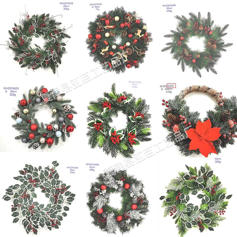 Manufacturer's ready stock Christmas wreaths, fake flower pendants, Christmas leaves and rattan, simulated rattan Christmas wreath decorations 1