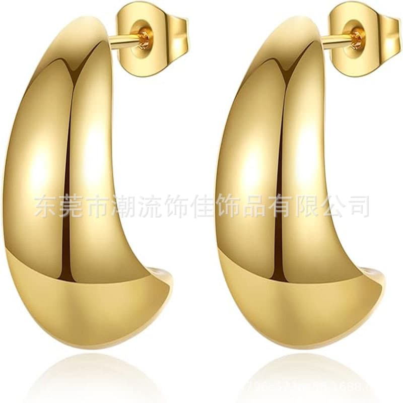 316 Stainless Steel Cross Border 14k Gold Plated Women's Gold Hoop Earrings Lightweight Hollow Open Hoop Water Drop Teardrop 6