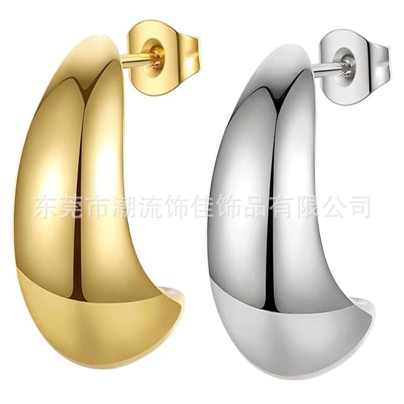 316 Stainless Steel Cross Border 14k Gold Plated Women's Gold Hoop Earrings Lightweight Hollow Open Hoop Water Drop Teardrop