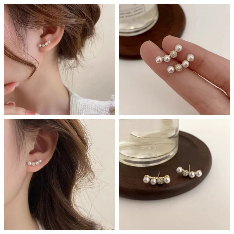 Exquisite, fashionable, simple, smiling, one-word pearl earrings for women, new style, sweet temperament, small fragrance, trendy earrings 1