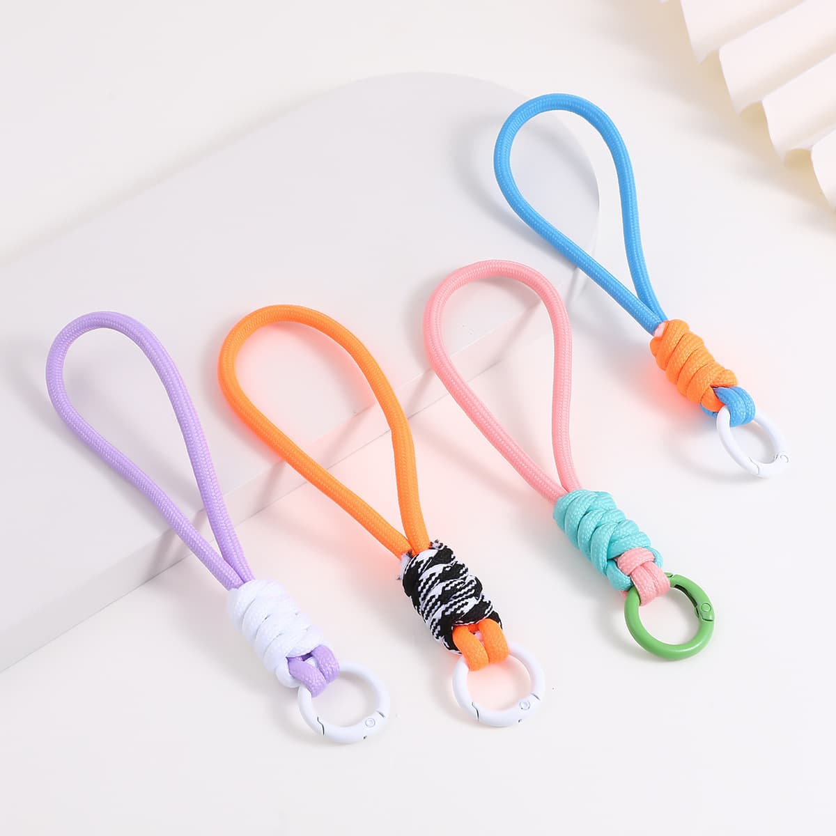 Lanyard keychain colorful short color block knotted braid exquisite storage trend fashion 3