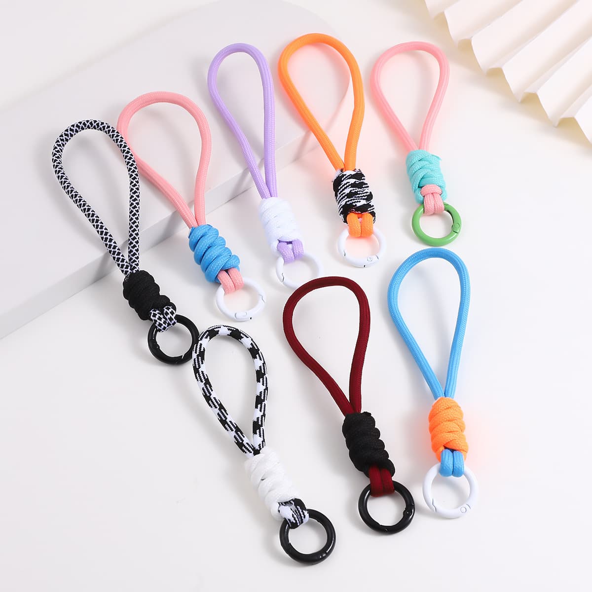 Lanyard keychain colorful short color block knotted braid exquisite storage trend fashion 1