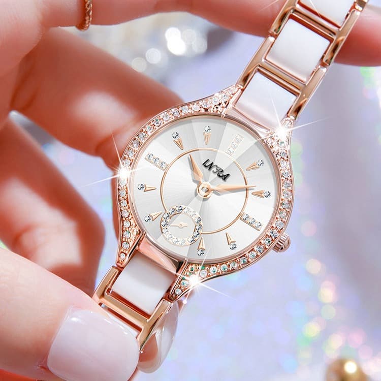 Douyin popular ceramic watch new light luxury temperament goddess full circle zircon waterproof quartz women's watch manufacturer direct hair 1