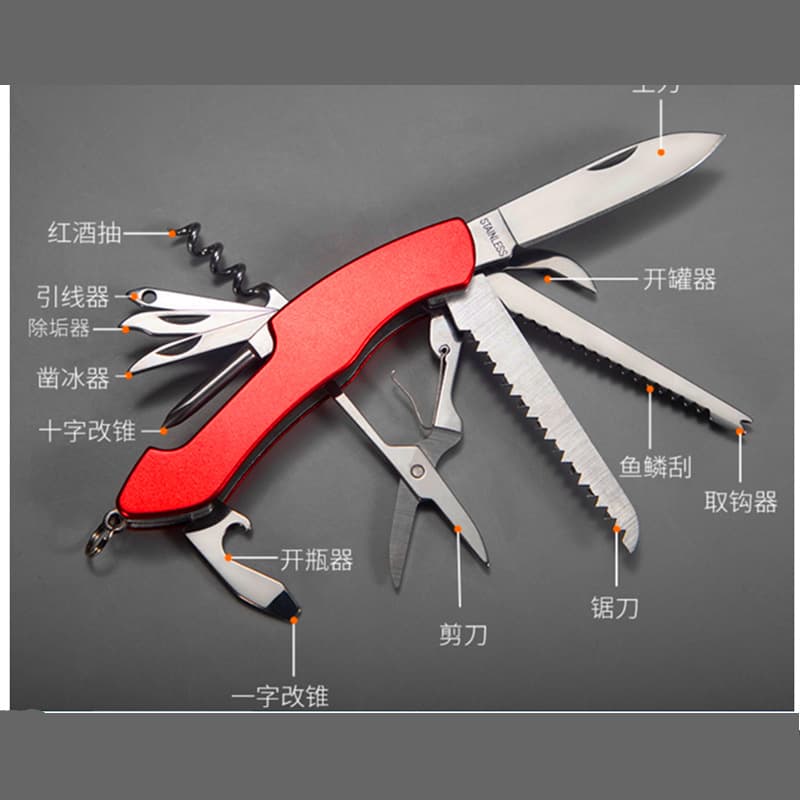 11-open multifunctional pocket knife, mirror-gloss Swiss pocket knife, outdoor camping EDC tool, aluminum handle folding pocket knife 2