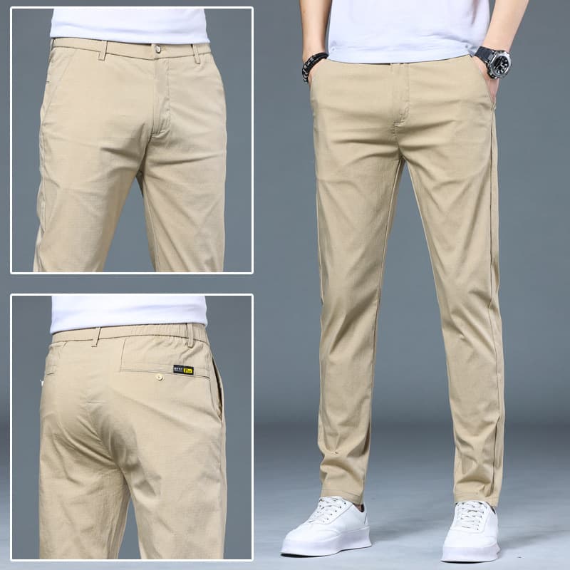 Spring and summer new casual pants men's slim straight breathable elastic ice silk versatile trendy men's pants wholesale cool feeling 3