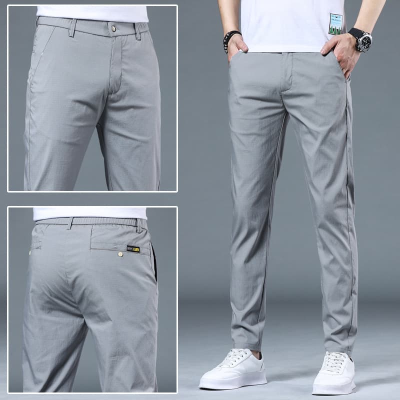Spring and summer new casual pants men's slim straight breathable elastic ice silk versatile trendy men's pants wholesale cool feeling 4