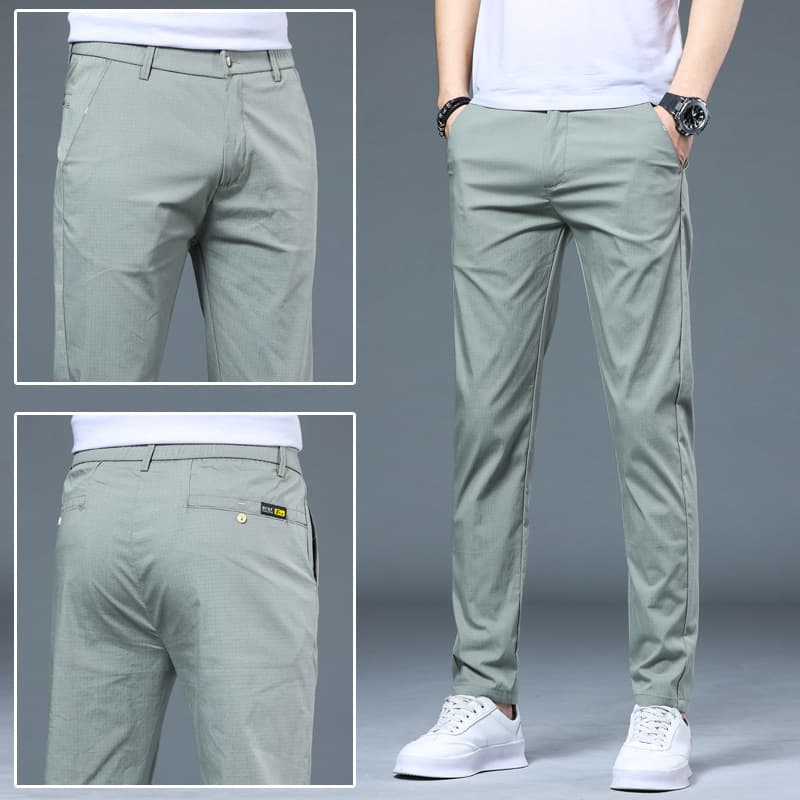 Spring and summer new casual pants men's slim straight breathable elastic ice silk versatile trendy men's pants wholesale cool feeling 1