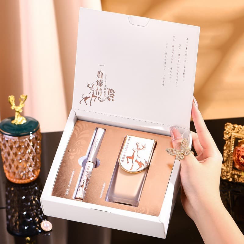 Han Luofei Yilu Zhenqing Beauty Makeup Kit Concealer Liquid Foundation Small Tube Lipstick Set Christmas Valentine’s Day Gift Box 7