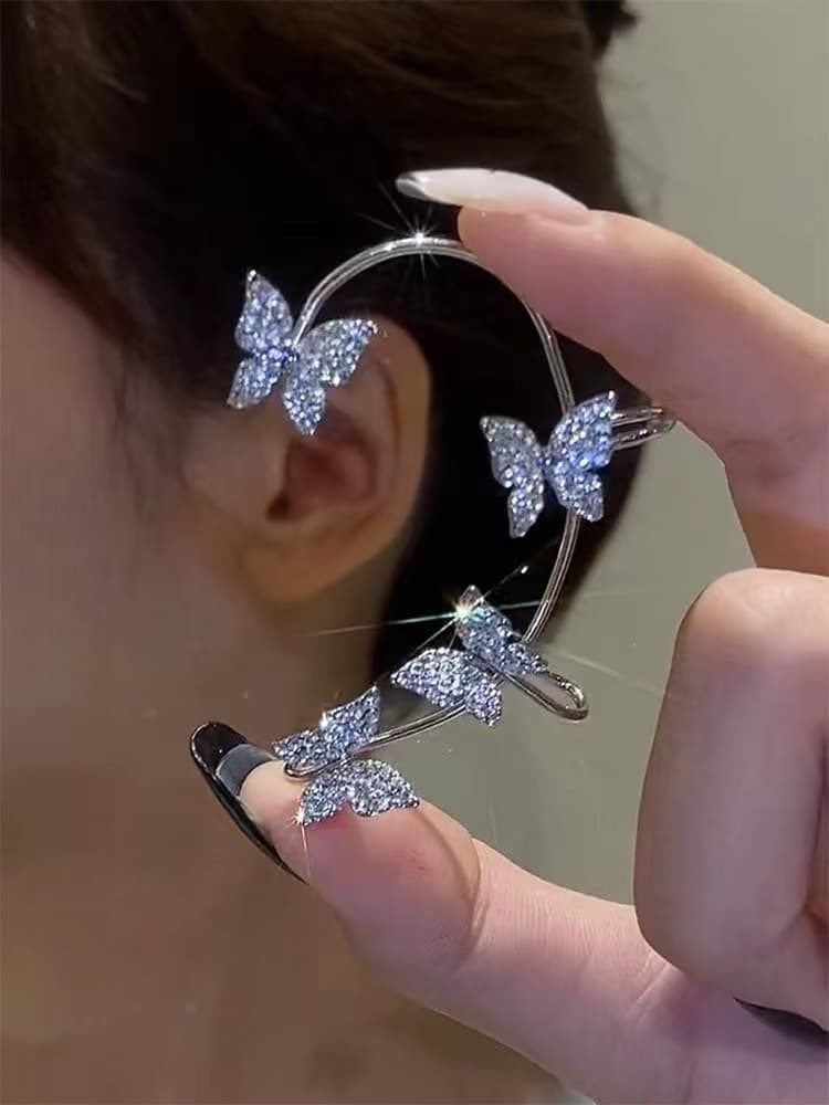 Cross-border hot-selling new long tassel non-pierced ear hooks super flash niche elf butterfly ear clip light luxury diamond earrings 9