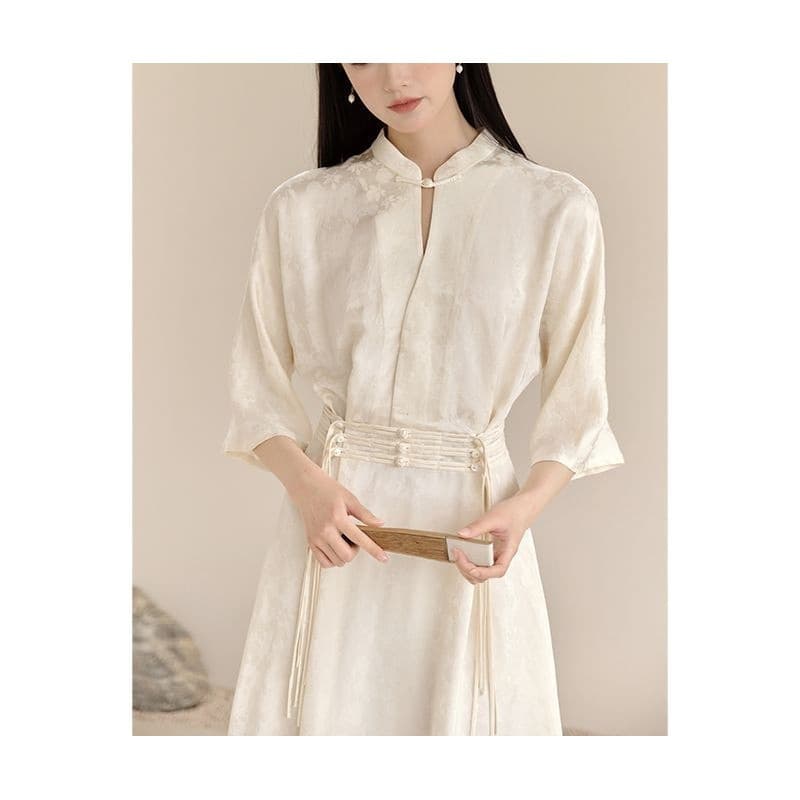 2026 new summer style retro daily temperament high-end simple improved version stand-up collar plate-button cheongsam dress 3