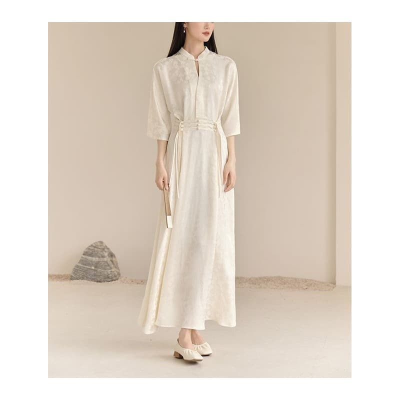 2026 new summer style retro daily temperament high-end simple improved version stand-up collar plate-button cheongsam dress 4