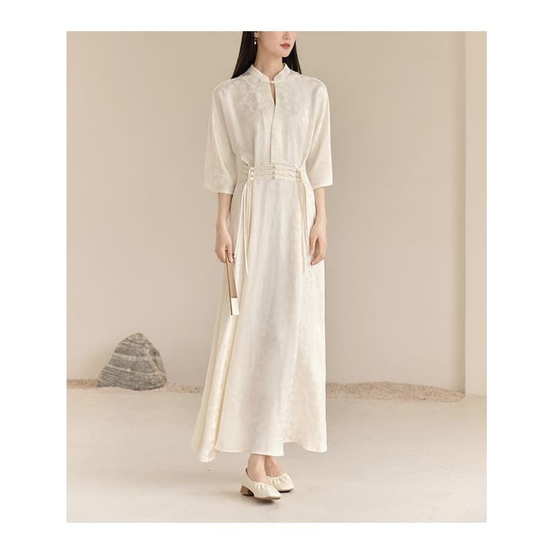 2026 new summer style retro daily temperament high-end simple improved version stand-up collar plate-button cheongsam dress 7